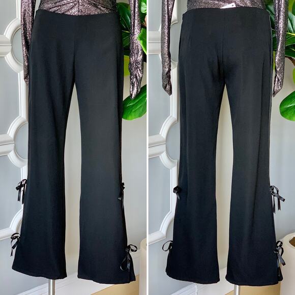 Valentino Wide Leg Wool Tuxedo Pants With Ribbon Ties Size 8 - Picture 1 of 12